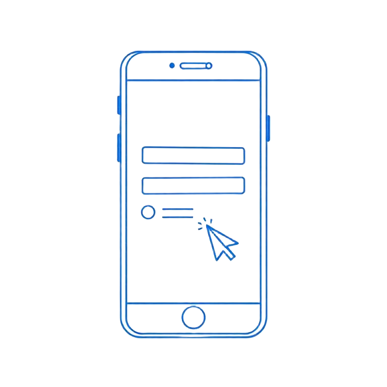 Line drawing of a phone showing a short request form being tapped